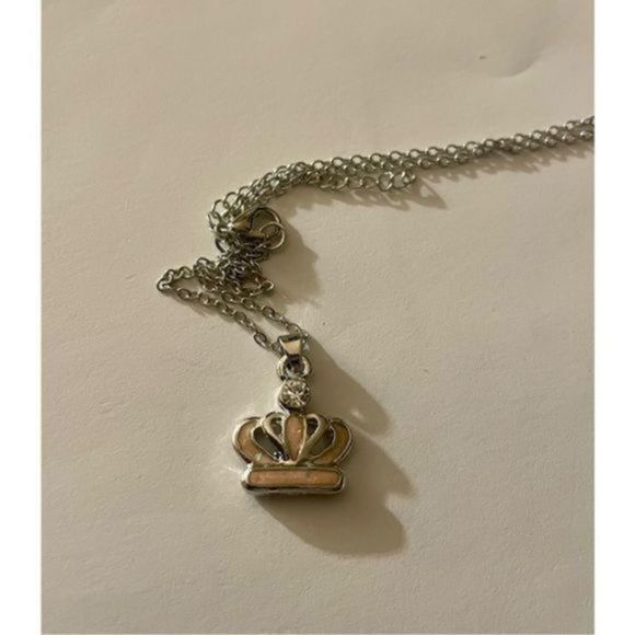 PINK OPAL WHITE SAPPHIRE ON SILVER CROWN NECKLACE - Picture 4 of 7